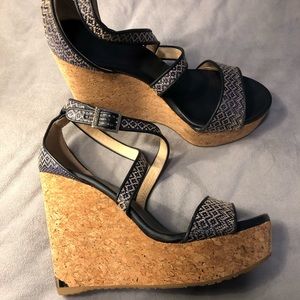 Jimmy Choo Blue Portia Cork Wedge Sandal Sz 39